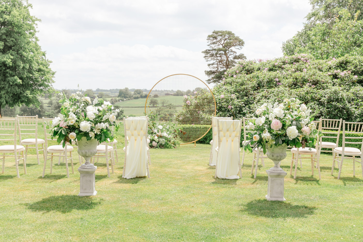 Fillongley Hall garden ceremony and beautiful chairs